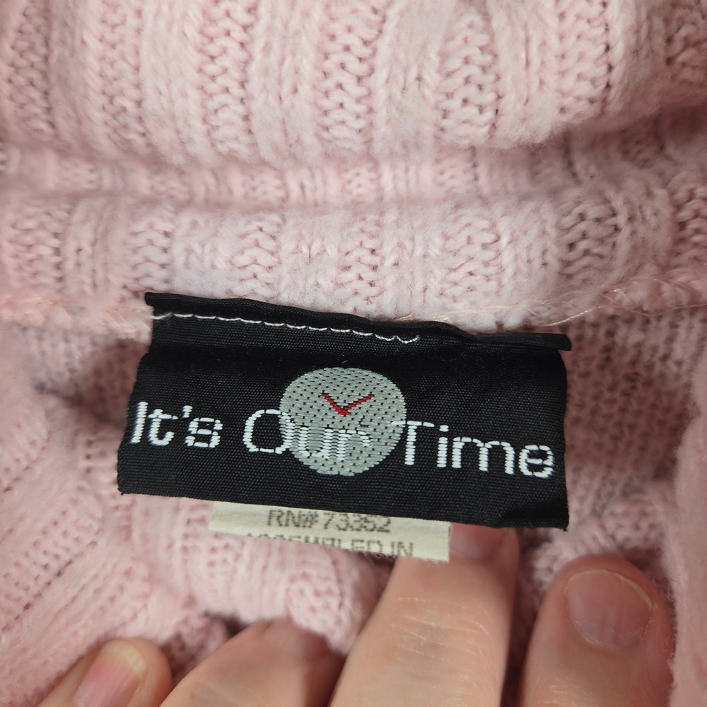 y2k Pink Fair Isle Turtleneck Sweater - Womens Small Knitwear Winter Warm - Picture 2 of 8